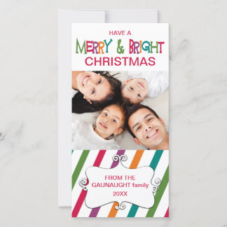 Festiva Tarjeta fotográfica Stripey Merry & Bright Holiday