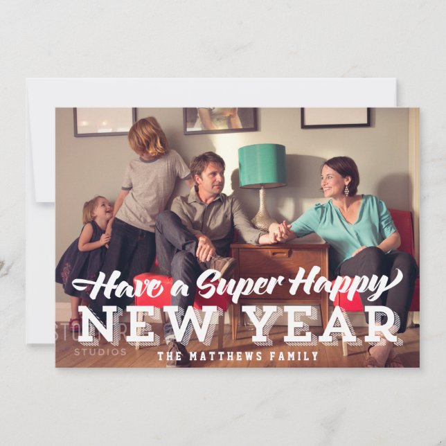 Festiva Tarjeta fotográfica Super Feliz Año Nuevo (Anverso)