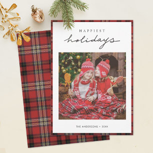 Festiva Tarjeta fotográfica Tartan Border/Back Happy Holid