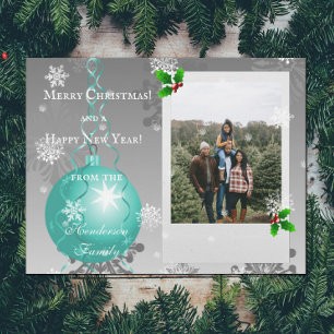 Festiva Tarjeta fotográfica verde azulada Fancy Christmas