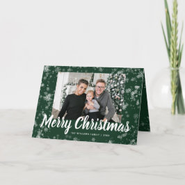 Festiva Tarjeta fotográfica verde de Snowflake para Navida