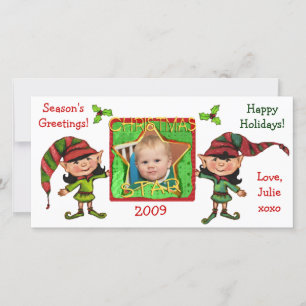Festiva Tarjeta fotográfica Vintage Christmas Elves
