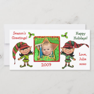 Festiva Tarjeta fotográfica Vintage Christmas Elves