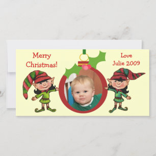 Festiva Tarjeta fotográfica Vintage Christmas Elves