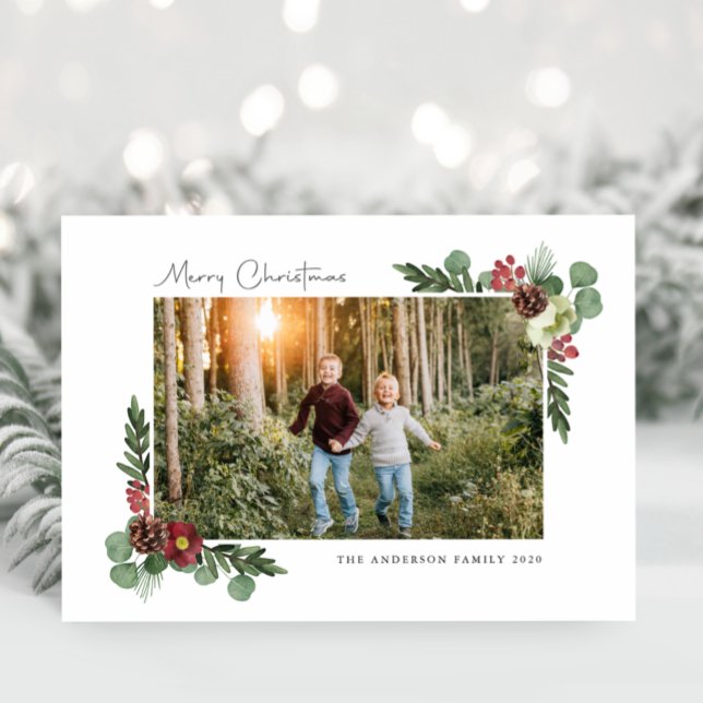 Festiva Tarjeta fotográfica Vintage Floral Merry Christmas (Subido por el creador)