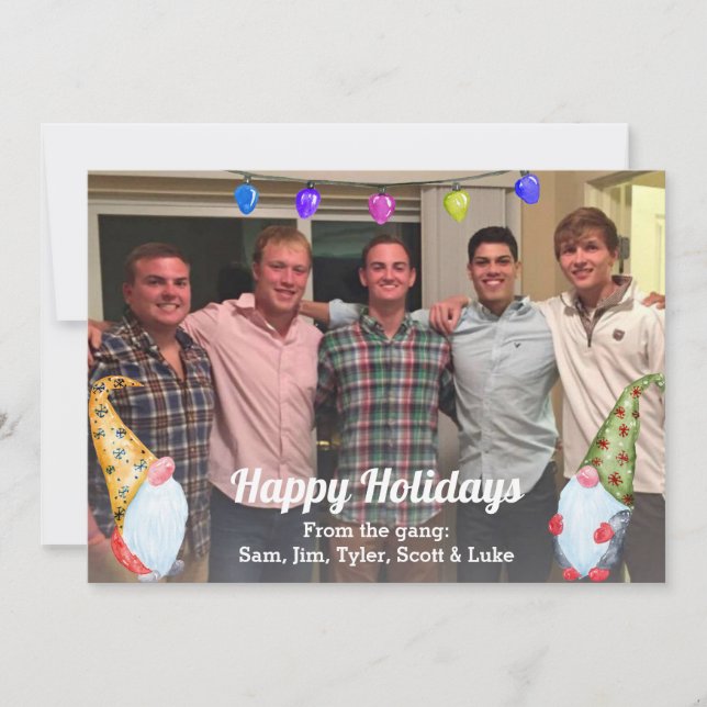 Festiva Tarjeta fotográfica Watercolor Gnomes Holiday Frie (Anverso)