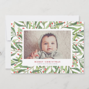 Festiva Tarjeta fotográfica Watercolor Holly Christmas