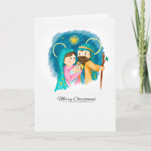 Festiva Tarjeta fotográfica Watercolor Nativity Holiday (o
