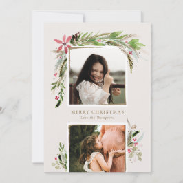 Festiva Tarjeta fotográfica Watercolor Winter Greenery Hol