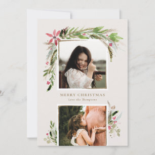 Festiva Tarjeta fotográfica Watercolor Winter Greenery Hol