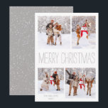 Festiva Tarjeta fotográfica White Winter Merry Christmas<br><div class="desc">Una tarjeta de Navidades moderna y elegante con un diseño sencillo, perfecto para cuatro de tus fotos familiares favoritas de vacaciones de invierno. Envíe algo de alegría a sus amigos y familiares con sus fotos y deseos personales. Si necesita algún cambio en el diseño, como color, texto o tipo de...</div>
