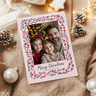 Festiva Tarjeta fotográfica Wreath and Bows de Navidades p