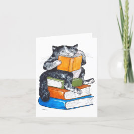 Festiva Tarjeta Get Well Soon - gato con libros