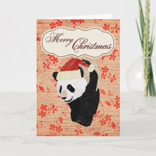 Festiva Tarjeta Gigante Panda Red Floral Navidades