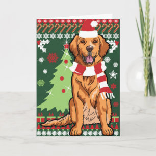 Festiva Tarjeta Golden Retriever Ready para Navidades