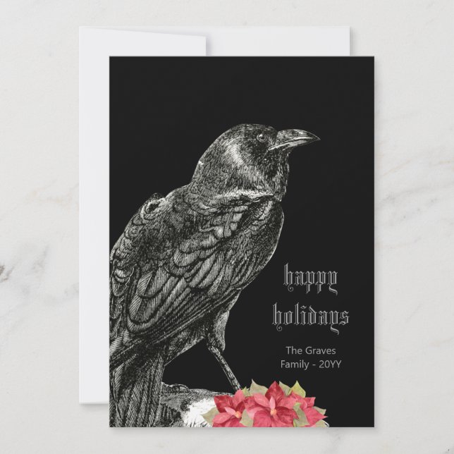 Festiva Tarjeta Gótica Vintage Crow Black Happy Holidays (Anverso)
