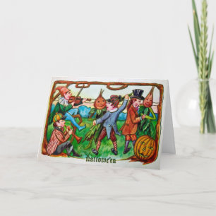 Festiva Tarjeta Halloween Retro Dancing With Veggies