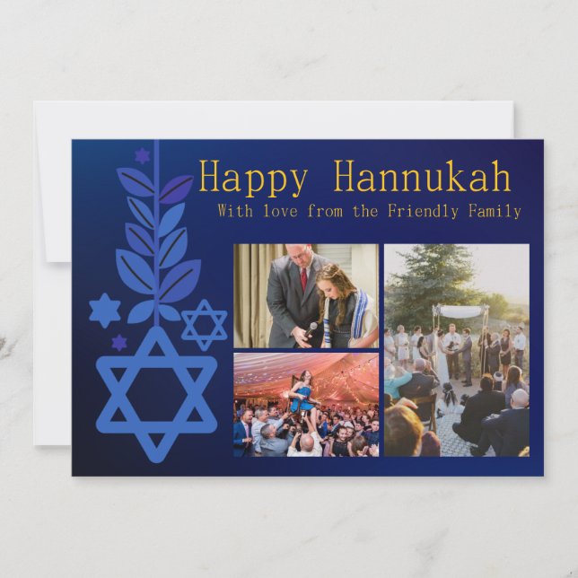 Festiva Tarjeta Hannukah de imagen simple azul múltiple (Anverso)