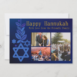 Festiva Tarjeta Hannukah de imagen simple azul múltiple