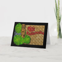 Tarjeta hawaiana Tiki Lauhala Mele Kalikimaka