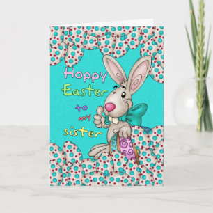 Festiva Tarjeta Hermana De Pascua Con Conejo De Pascua Y H