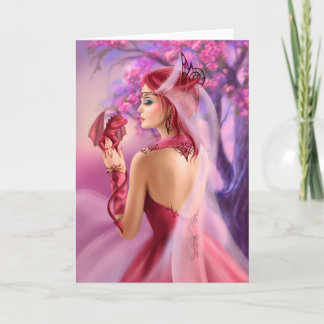 Festiva Tarjeta Hermosa mujer de fantasía reina y dragón r