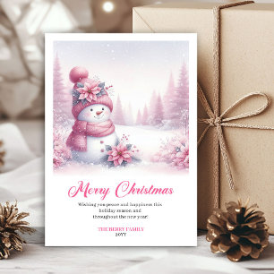Festiva Tarjeta Imprimible Hombre de Nieve Rosa Dulce Esce