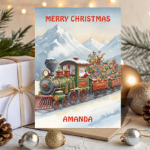 Tarjeta infantil de la aventura del tren de Navida