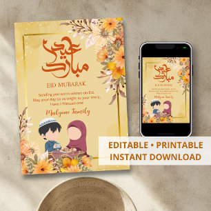 Festiva Tarjeta linda de Eid Mubarak - niños musulmanes co