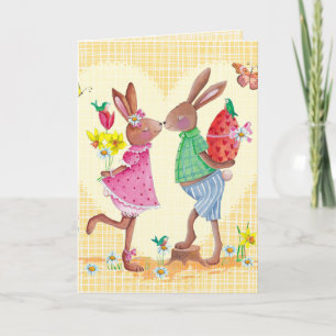 Festiva Tarjeta linda feliz de los conejitos el   pascua