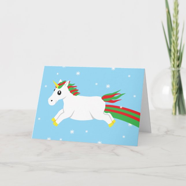 Festiva Tarjeta mágica de Navidades unicornios de vacacion (Anverso)