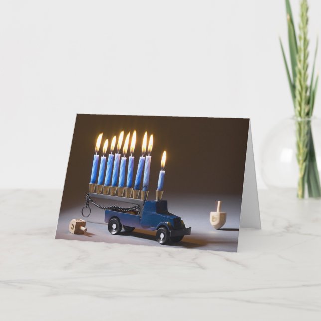Festiva Tarjeta Menorah Blue Truck Chanukah (Anverso)