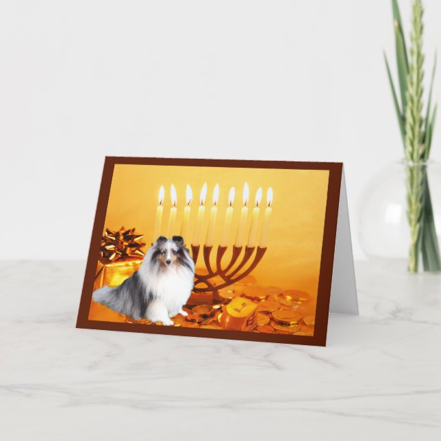 Festiva Tarjeta Menorah de Sheltie Chanukah (Anverso)