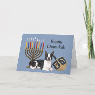 Festiva Tarjeta Menorah Dreidel1 de Boston Terrier