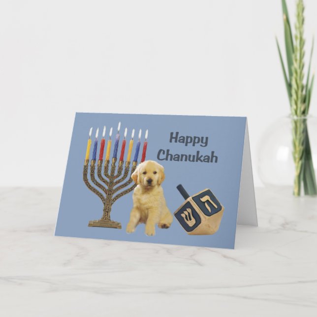 Festiva Tarjeta Menorah Dreidel5 de Chanukah del golden (Anverso)