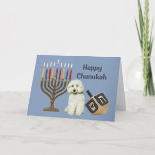 Festiva Tarjeta Menorah Dreidel de Chanukah del caniche