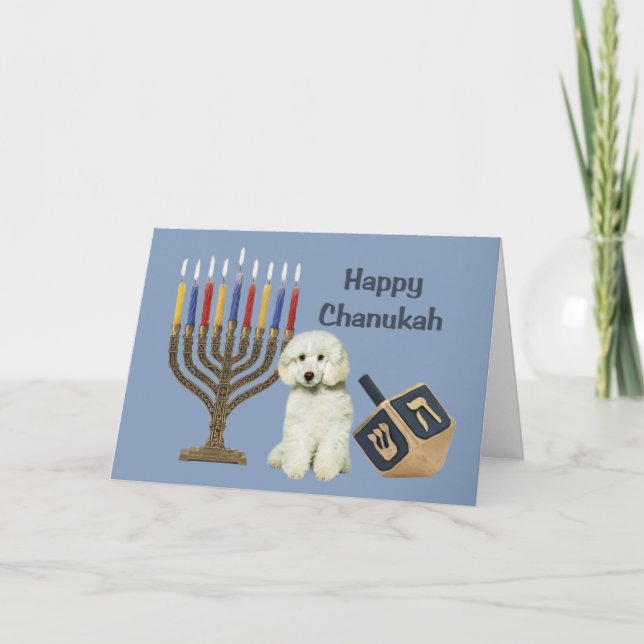 Festiva Tarjeta Menorah Dreidel de Chanukah del caniche (Anverso)