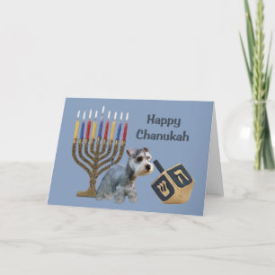 Festiva Tarjeta Menorah Dreidel de Chanukah del Schnauzer