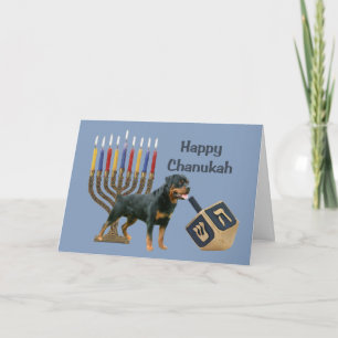 Festiva Tarjeta Menorah Dreidel de Rottweiler Chanukah