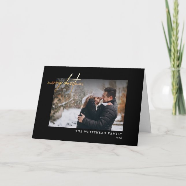 Festiva Tarjeta Mínima Merry Christmas Gold Black (Anverso)