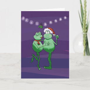 Festiva Tarjeta Mistletode Pareja de Rana Humor Graciosa K