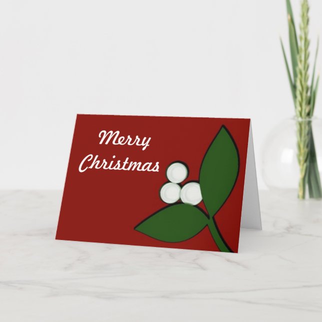 Festiva Tarjeta Mistletoe sobre Navidades de marrón (Anverso)