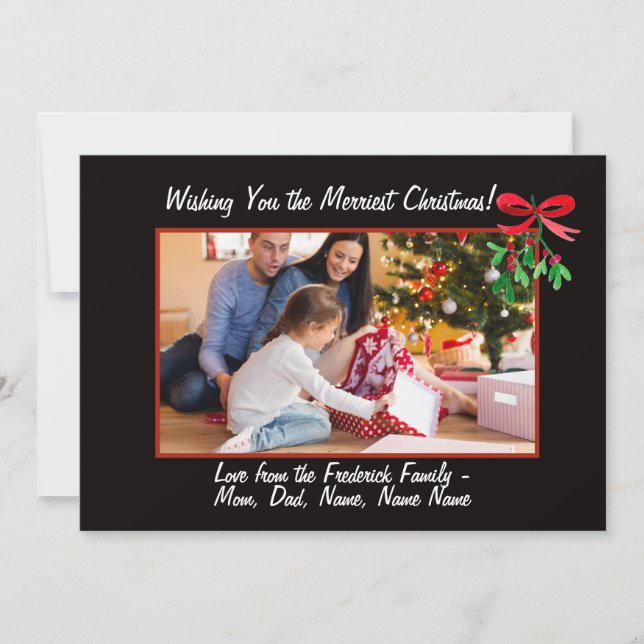 Festiva Tarjeta Mistletoo/Marco negro/ Navidades fotográfi (Anverso)