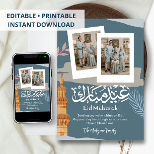 Festiva Tarjeta moderna de Eid Mubarak con foto Polaroid a