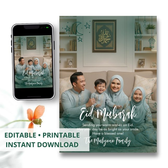 Festiva Tarjeta moderna de Eid Mubarak con superposición d (Subido por el creador)