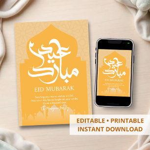 Festiva Tarjeta moderna minimalista de Eid Mubarak en ocre
