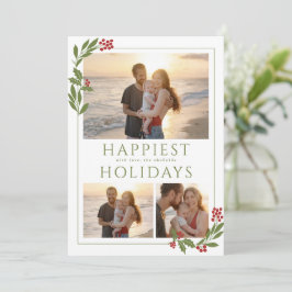 FESTIVA TARJETA MULTIFOTO CON BORDES NAVIDEÑOS DE FOLLAGE