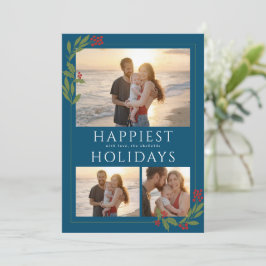 FESTIVA TARJETA MULTIFOTO CON BORDES NAVIDEÑOS FOLIAGE