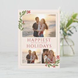 FESTIVA TARJETA MULTIFOTO CON BORDES NAVIDEÑOS FOLIAGE
