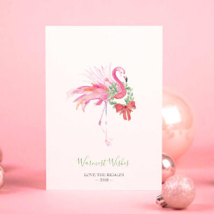 Festiva Tarjeta navidad, acuarela de vacaciones Flamingo r
